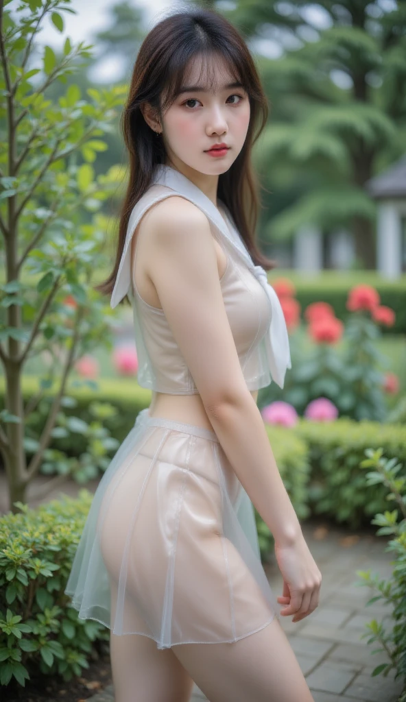 Fashion model 18 years old， [[[[Close-up cleavage]]]], [[[[rapeseed]]]], [[[[bshoulders]]]], perfect  eyes, Perfect iris，perfect lips，perfect teeth，Perfect Skin，with fair skin，HighDynamicRange，Movie Girl，(delicated face)，(Highly defined faces)，(((Transparent casual underwear)))，(((obscene exposure)))，(((lace underwear big breasts)))，（(((Home garden in the background)))，((A smile of excitement and satisfaction on his face))，((Sexy and charming expression))，((looking at viewert))，((面部的Close-up cleavage))，4K Ultra HD, 超高分辨率, (realistically: 1.4), Best quality at best，tmasterpiece，（pastel colour：1.2)
