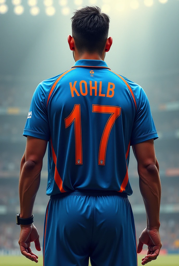 Full sky blue indian cticket jersey,from back side kl name and number 1