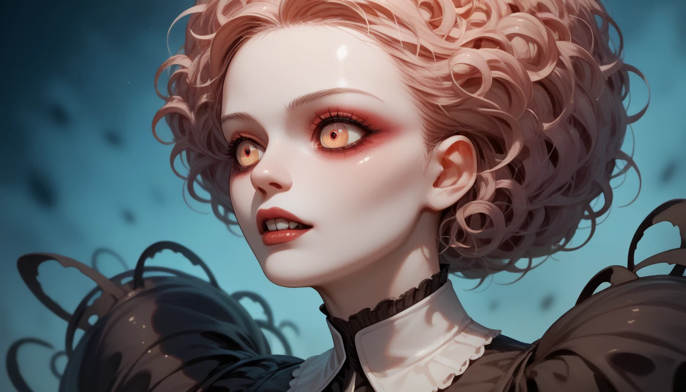 ((Shirley Temple as a cute vampire girl, fangs and bloody lips, curly hair, violent, scary)) by Graham Ingels, by Bernie Wrightson, by Mike Ploog, by Rich Corben, by Brian Bolland, Italian Fumetti art style, Gothic Horror movie aesthetic, intricate, detailed, very vintage retro, lurid and vivid colors, cinematic technicolor lighting, HD, 8x