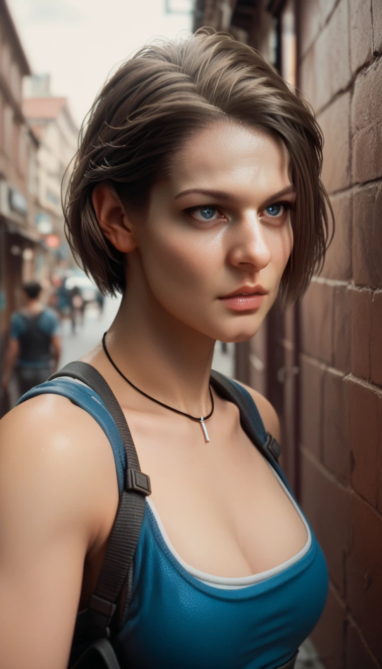 Jill Valentine, naked, Skinny body, small bust, very feminine, lying down, sexy