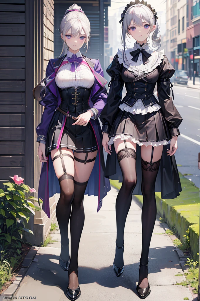 (Full body shot ：2), （Full Focus：1.3）， girlfriend,The characters wear costumes in a green and white color scheme， Satin clothing，Lace high-heeled leather shoes, Extra-long gloves， long leges,, Heavy makeup, A shallow laugh, Must show your face, Must have stockings, Stocking tights, hyper HD, Ray traching, structurally correct, anatomy correct, Award-Awarded, High detail, Chiaroscuro, Cinematic lighting, Masterpiece, Super detail, High quality, High details, Best quality, 16k
