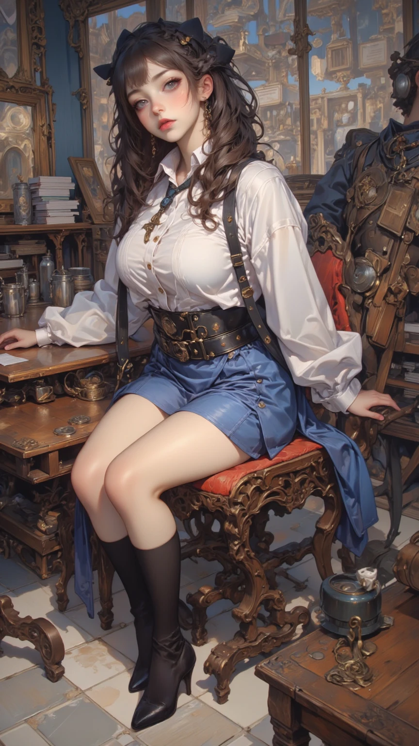 Top quality. Painting by Akihiko Yoshida. Illustration. Character design. Woman. A world of swords and sorcery. Spring. Miniskirt. Sit and open your crotch . From the bottom --auto --s2