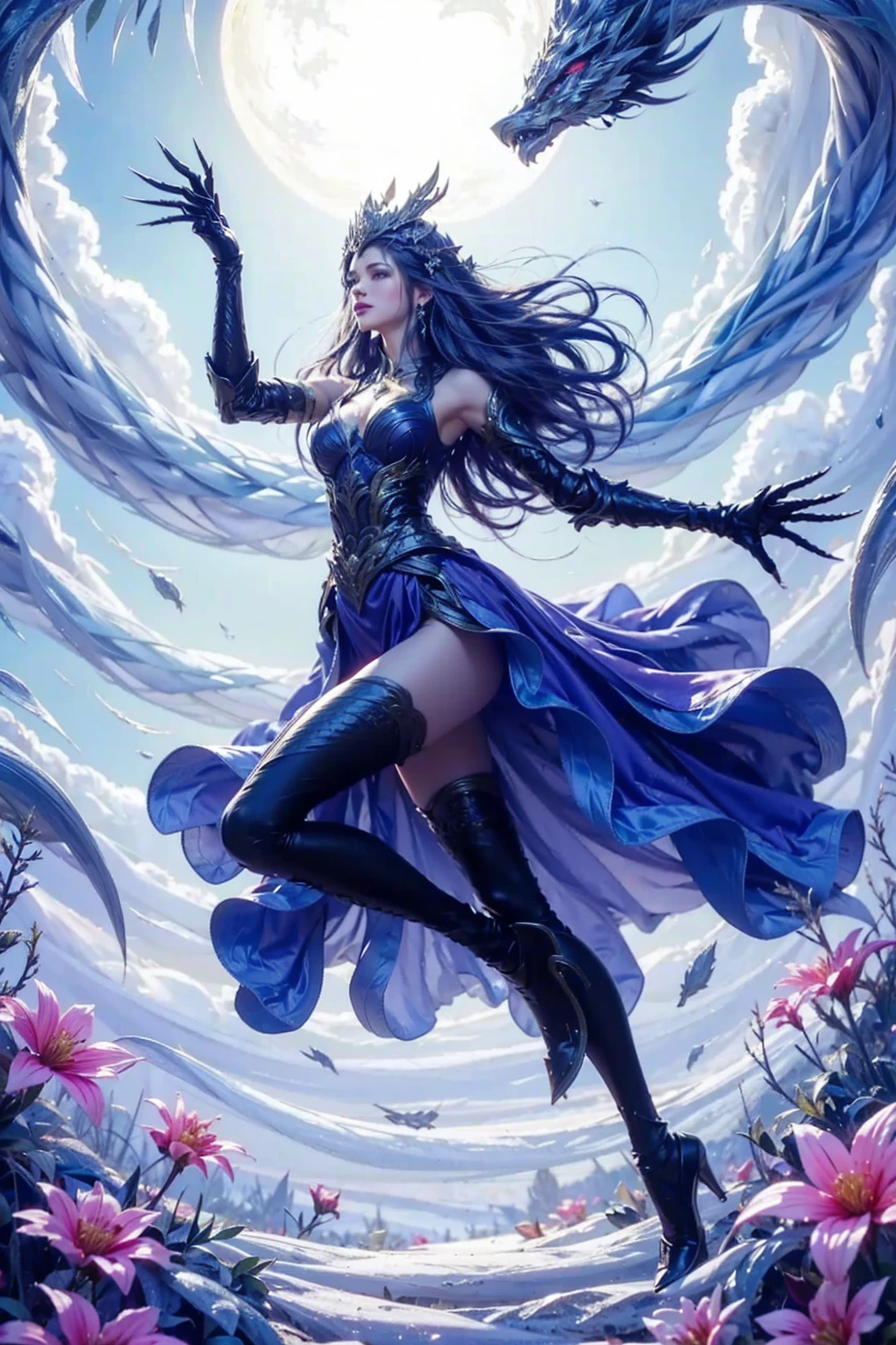 (full-body shot:1.5) , a group of female adventurers, cinematic composition, each wearing intricate patterned clothing and armor, beautiful detailed eyes, beautiful detailed lips, extremely detailed eyes and face, long eyelashes, dynamic poses, varied facial expressions, advanced equipment and weapons, dramatic lighting, epic fantasy landscape, (best quality,4K,8k,highres,masterpiece:1.2),ultra-detailed,(realistic,photorealistic,photo-realistic:1.37),cinematic angle, dramatic atmosphere, vibrant colors, fantasy art, digital painting