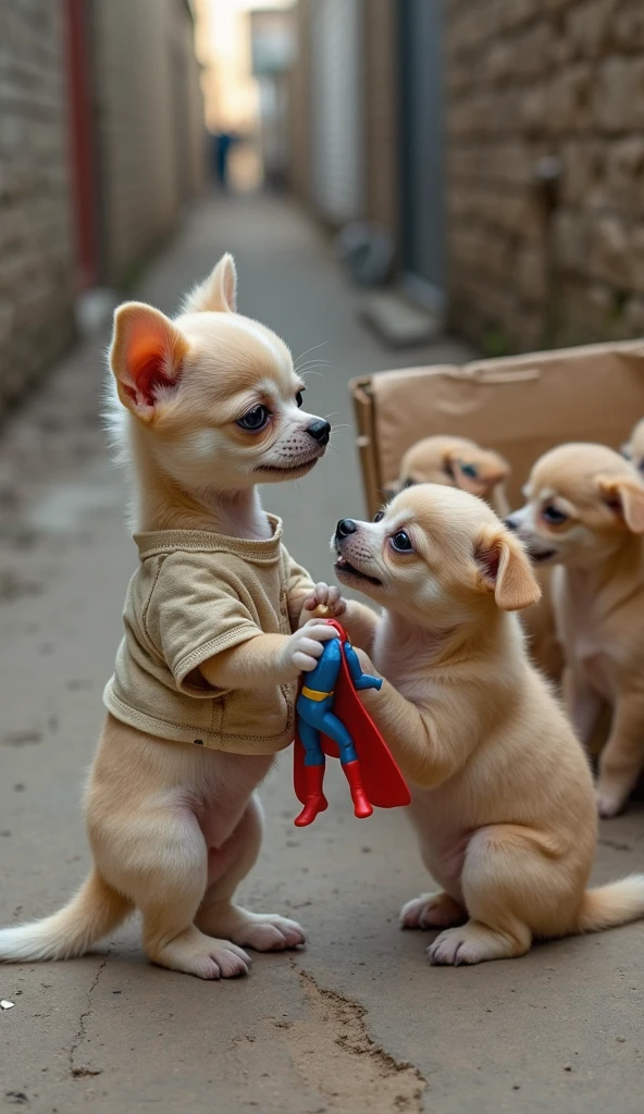 Child boy dressed as superhero with a dog