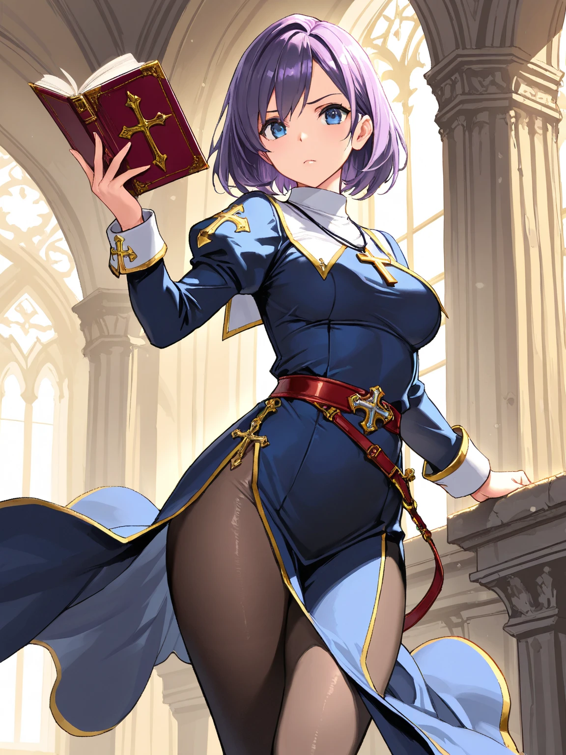 (with brown skin:2.0),with brown skin,closeup cleavage, The world of dreams, relic, 废墟, ,with brown skin的女孩 , Wearing a loose white headscarf,Egyptian girl, with brown skin, Short hair details,She wears a tight battle suit and bikini armor,Short white clothes skin color, a purple eye, black hair color hair, Short hair details, black suspenders stockings,high heels boots,Holding a magic book