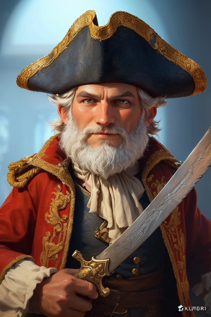 Mediterranean pirate, bearded man on a ship, upper body UP, always detailed, super delicate, photo, 3D