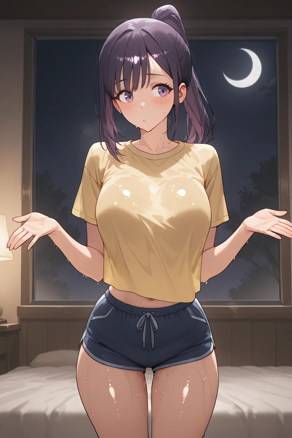 (masterpiece)、(highest quality)、((Super detailed))、(super delicate)、cowboy shot、1 girl、(naked towel)、big breasts、(lose one's clothes:1.3)、(from below:2), (face close-up:1.3),Hot spring at night、fantastic starry sky