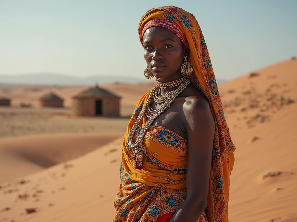 RAW photo, real Namibian female in traditional clothing, (high detailed skin:1.2), 8k uhd, dslr, soft lighting, high quality