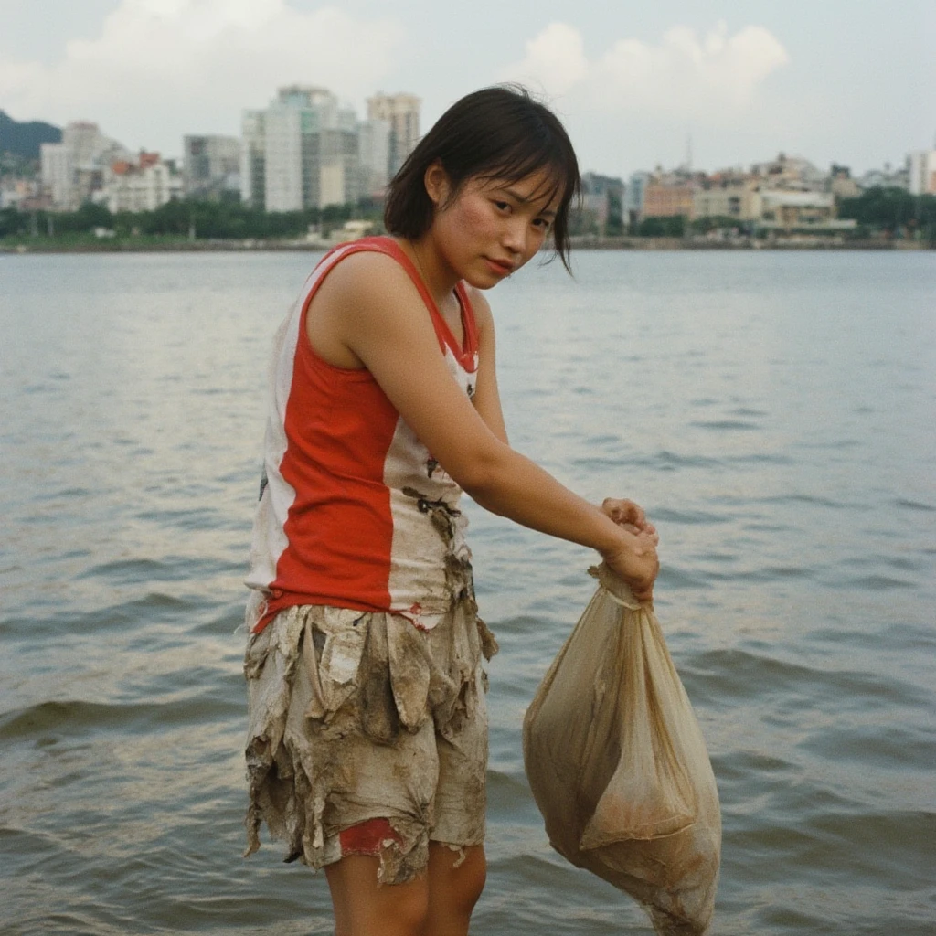 (8k, RAW photos, best quality, masterpieces, : 1.2), (realistic, photorealistic: 1.37), 27-year-old filipino girl with a happy face of homeless, delicate face, sad expression of despair, sitting and depressed, slums, garbage dumps, piles of garbage, (garbage: 1.5), sloppy, people coming and going, many women, obscene, crowded, poor, torn and dirty tattered dirty clothes, collarbone, no bra, torn micropants, wet clothes, dirty hair, dirty face, dirty skin, sweaty skin, (sweat: 1.5), muddy skin, muddy feet, bare feet, small breasts, unkempt hair, tan, full body portrait, physically based rendering, cinematic lighting, complex and cinematic look, night, street lamp light, photorealistic, cowboy shot, Dynamic Angle, filipino woman, pinoy, filipina, woman in a bikini standing in a flooded alleyway, model, beautiful asian girl, korean woman, asian girl, soaked, in an alley, drenched body, beautiful south korean woman, beautiful asian woman, beautiful young woman, after rain and no girls, asian woman, young asian girl, gorgeous young woman