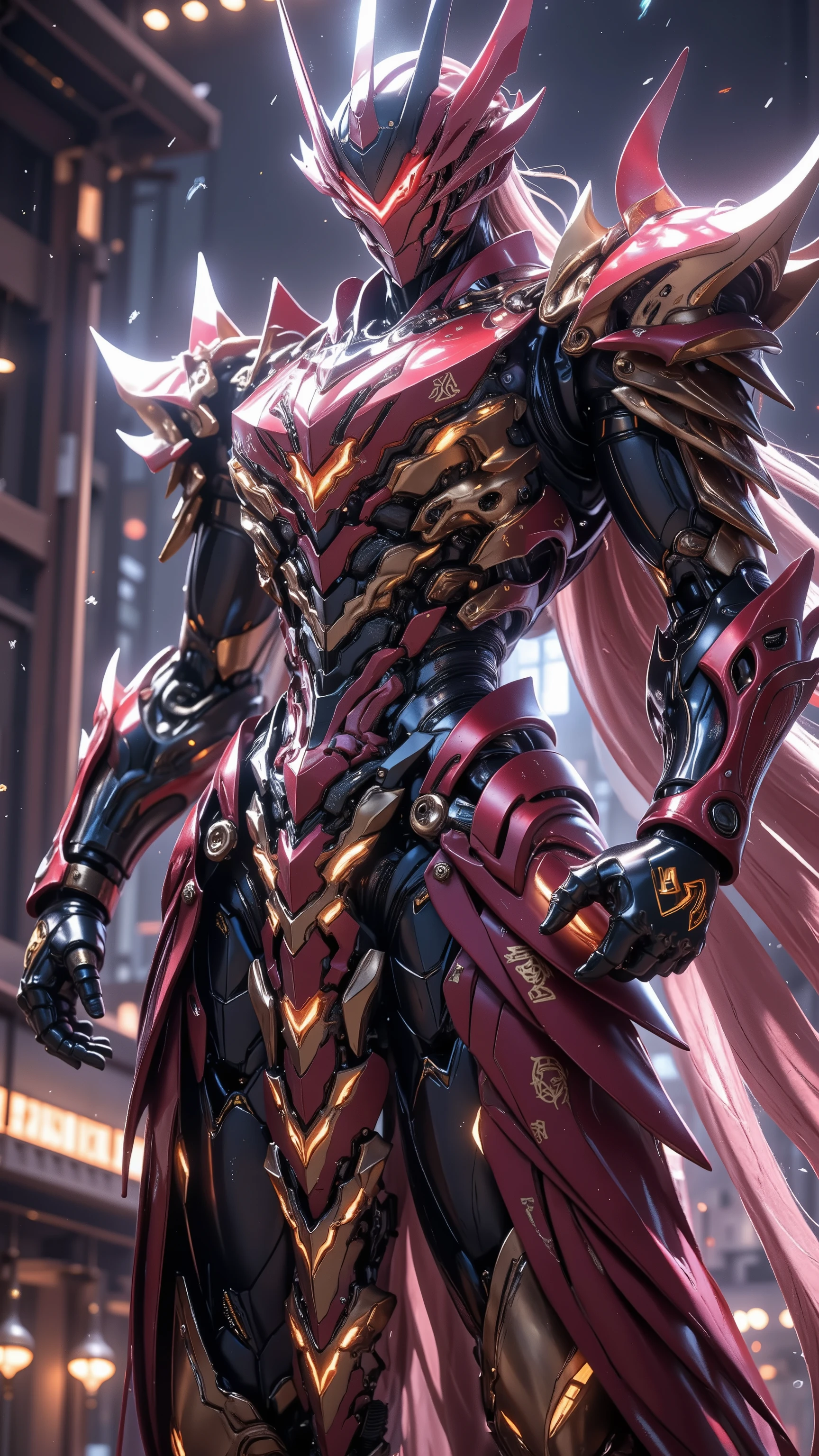 realistic，shiny,Mecha,(Mecha武士:1.2),red glowing rune, Movie Poster ,backlit,high contrast,(( masterpiece,  of the highest quality,high resolution, Realistic photo,8k，wallpaper))
