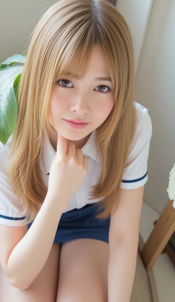 ((sfw: 1.4)), (( detailed face, cute face, detailed face, professional photography)), (((arms down) , (hands down) , master piece , best quality , highly detailed , standing , blouse, skirt , bangs ,( grin smile : 1.2), room , indoor)), (( Shiny platinum blonde silk hair, beautiful shiny bangs, big clear sky blue eyes, very beautiful bright eye highlights, 1 Girl)), Ultra High Resolution, (Realistic: 1.4), RAW Photo, Best Quality, (Photorealistic Stick), Focus, Soft Light, (()), (( (young face))), (surface), (depth of field), masterpiece, (realistic), woman, bangs, ((1 girl))