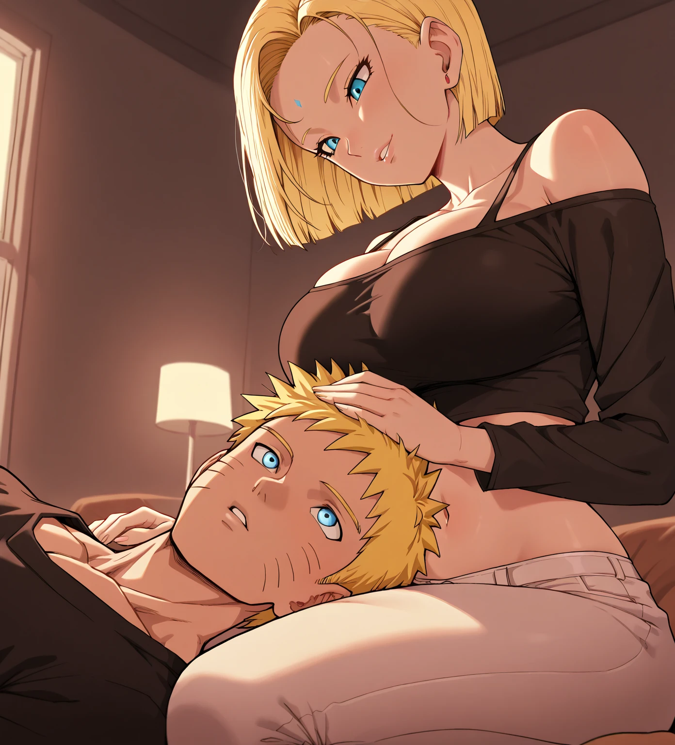 1girl, tsunade, 1boy, uzumaki naruto, big girl, small boy, size difference, bed, mating press, blush, ahegao, nude, Realism, from side, accurate, anatomically correct, high quality, best quality