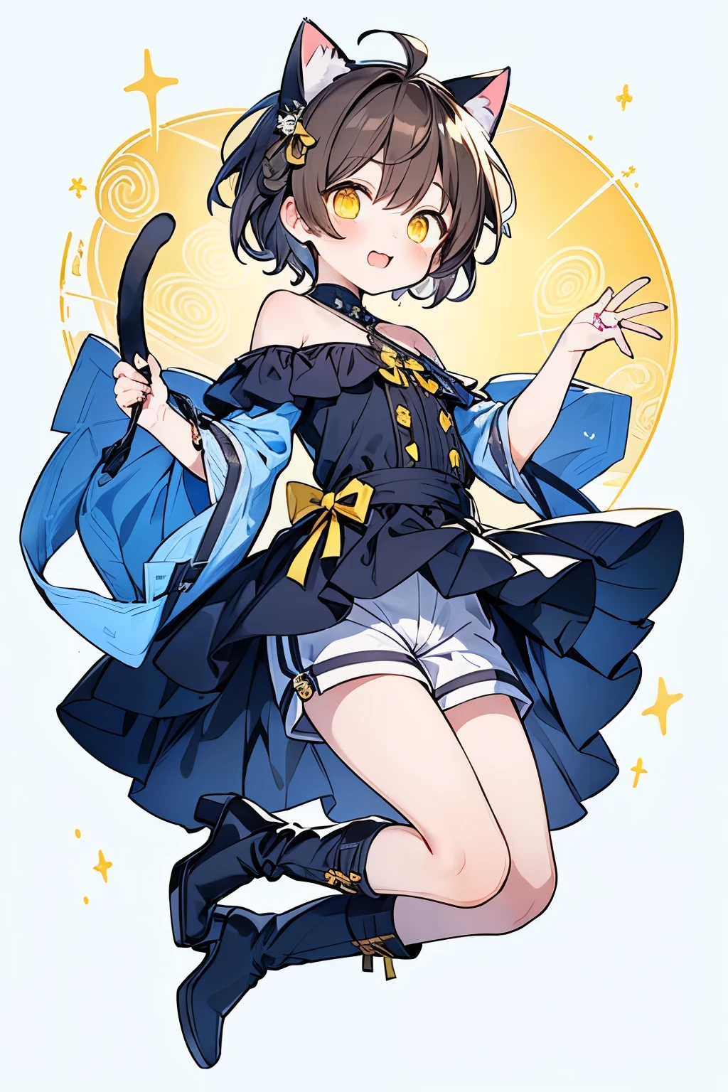 <lora:faniya_noob2:1>,faniya, 1girl, solo, anotherstyle, green eyes, skirt, jacket, bag, open mouth, smile, white background, hairband, pleated skirt, looking at viewer, backpack, shirt, 2dfaniya, bangs, simple background, twintails, black hair, brown hair, long hair, :d, fur trim, ahoge, black shirt, low twintails, open clothes, collarbone, arms behind back, cowboy shot
masterpiece,best quality,very aesthetic,absurdres,