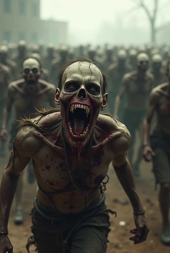 zombies with their disfigured face without a running arm