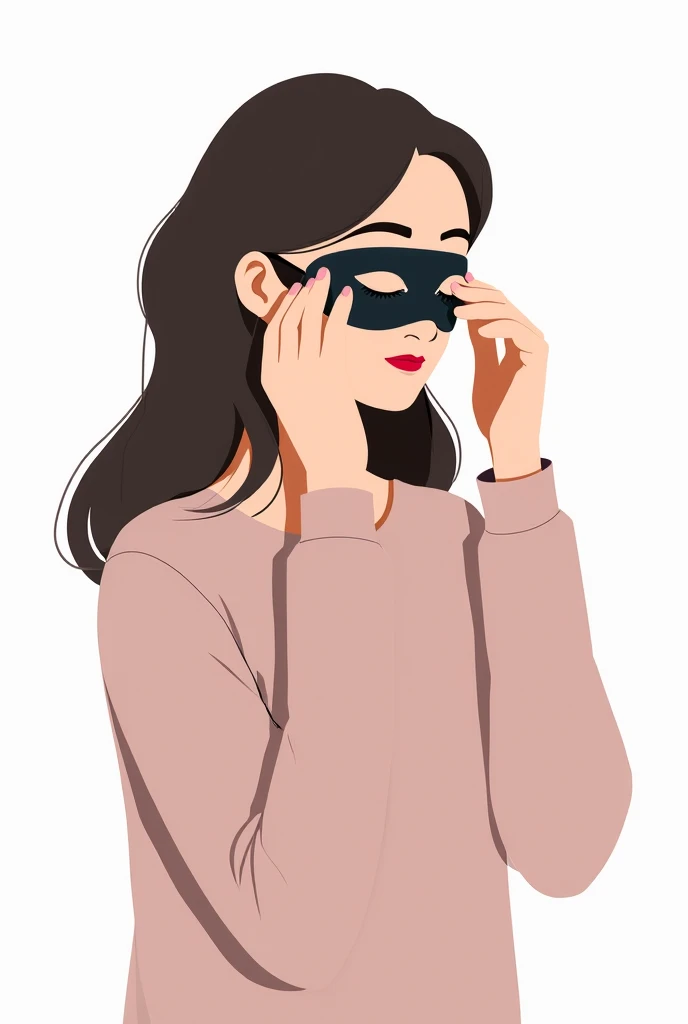 (portrait),topless,beautiful,happy blindfolded,23 years old,woman,wavy messy,shoulderlong,brown hair,facial freckles, black sleepmask blindfold.