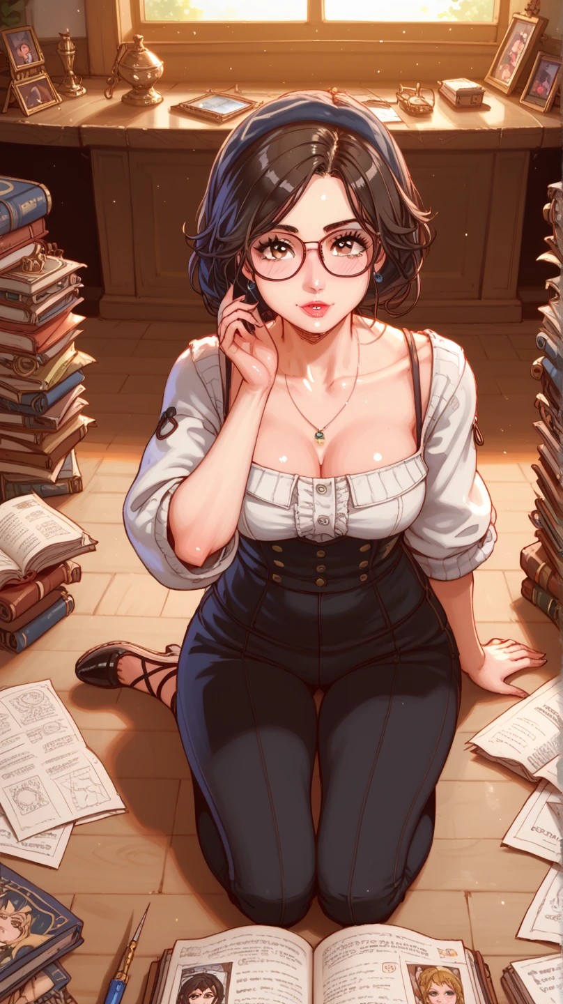 (eyes look down:1.2),<lora:AlcinaDimitrescu:0.75> alcina,( looking down:1.2), tall woman sit and read (book:1.1), blush,(looking on book:1.1), (shoked:1.1) face,(she look on book down), yellow  eyes, chair, dress, small breasts,(embarrassed:1.1), (blush:1.1)wood chair  legs,cartoon art,