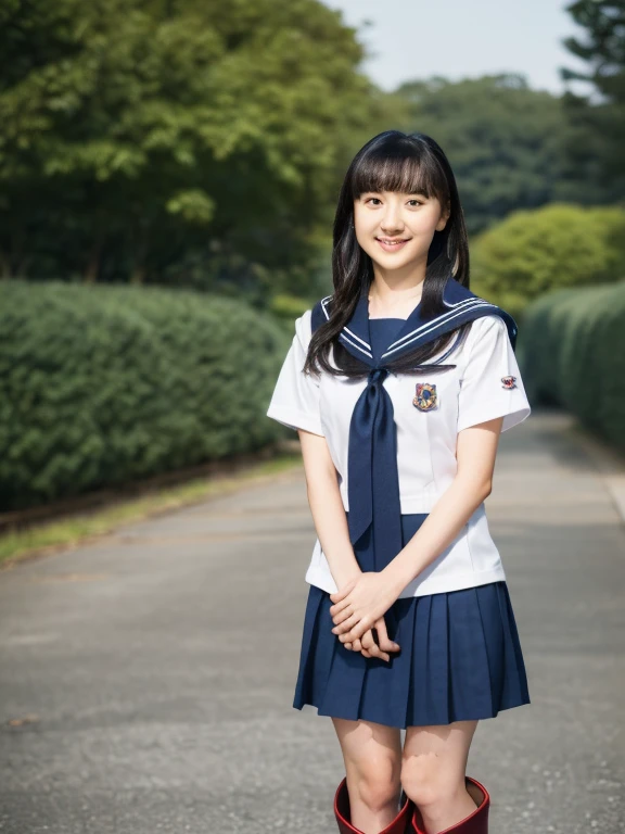(​masterpiece、top-quality、high-level image quality、ultra res,8K), (Raw foto:1.2), (Photorealsitic:1.4), (beautiful a girl,Sexy actress,japanes、cute little), Clear black eyes, Beautiful black hair, Innocent,Unclear , sexypose, (perfect anatomia、Perfect and beautiful limbs) , ((Japanese girls' high school uniform、Summer Uniforms、Well-groomed、Sense of cleanliness)),a smile , Great healthy body, Colossal tits、finely detail,a park,Tasteful, Sunlight、Professional lighting for movies、((dynamicposes)))、(Girl Stand)、Professional Movie Lighting,(Artistic photography)、(Green world)、