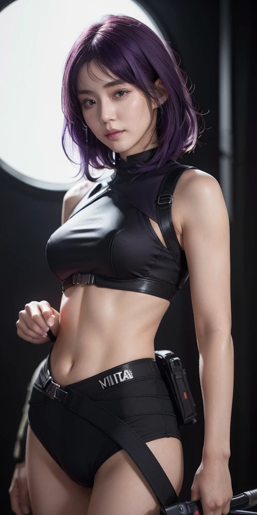 KShinobuV4,1girl, shot on leica, square face shape, small breast, dark green hair, strong and muscular toned build, natural proportions, cyberpunk style fashion, Exposed shoulders, Black Stockings, halter neck, intricate details, masterpiece, best quality, 8k, detailed skin texture, detailed cloth texture, beautiful detailed face, ultra detailed, , looking_at_viewer, Best quality, masterpiece, ultra high res, (photorealistic:1.4), raw photo, 1girl,