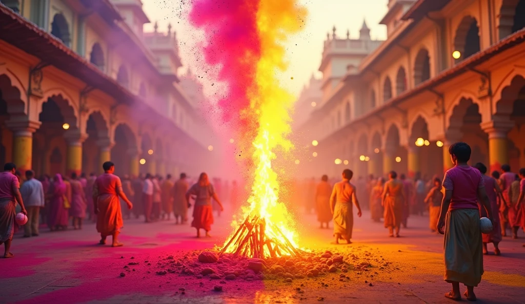 Holly, Various temples and streets, India and Nepal, A Hindu color festival with bonfires that heralds the arrival of spring, Squirting and colored powder
