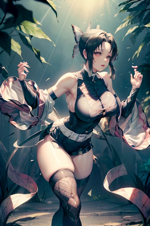 ((masterpiece)),(((bestquality))),((ultra-detailed)),((illustration)),((disheveledhair)),((colorful refraction)), ((beautiful detailed sky)), ((thigh focus)), ((dark intense shadows)), ((cinematic lighting)), ((overexposure)), depth of field,flat color, (beautiful detailed girl),beautiful detailed glow, ,detailed lighting,(beautiful detailed eyes), perfect light, night, starry sky, 1girl,solo, (bare thigh:1.2), standing in the forest, partially submerged, enchantress, black dress, (sexy), (large breast), kujousaradef,kujousararnd
