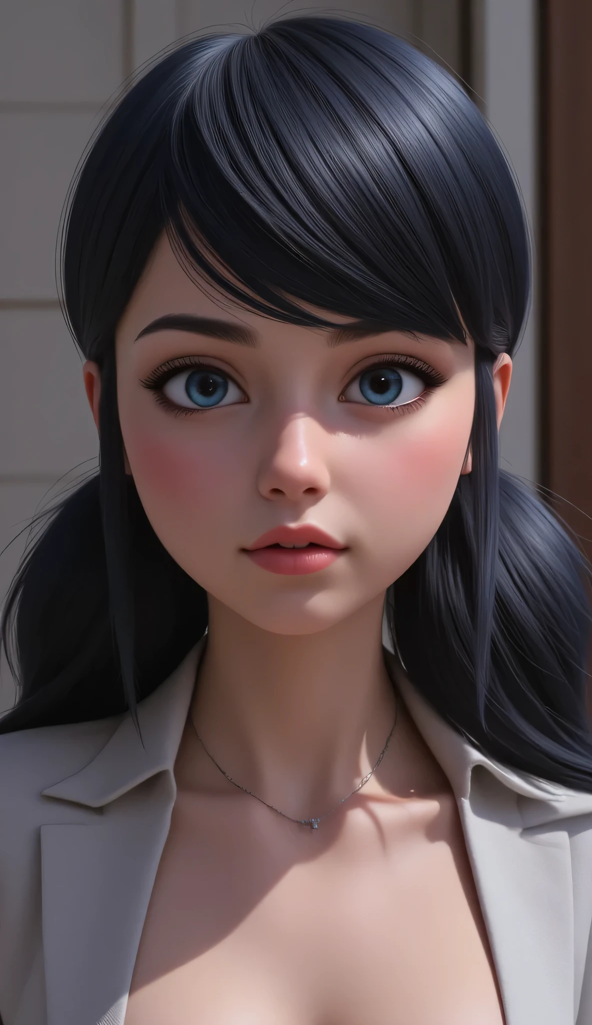 1girl, Solo, High Resolution, Masterpiece, Accurate, Anatomically Correct, Best Quality, High Details, High Quality, black hair, blue eyes, tween, extremely detailed, realistic, Marinette,