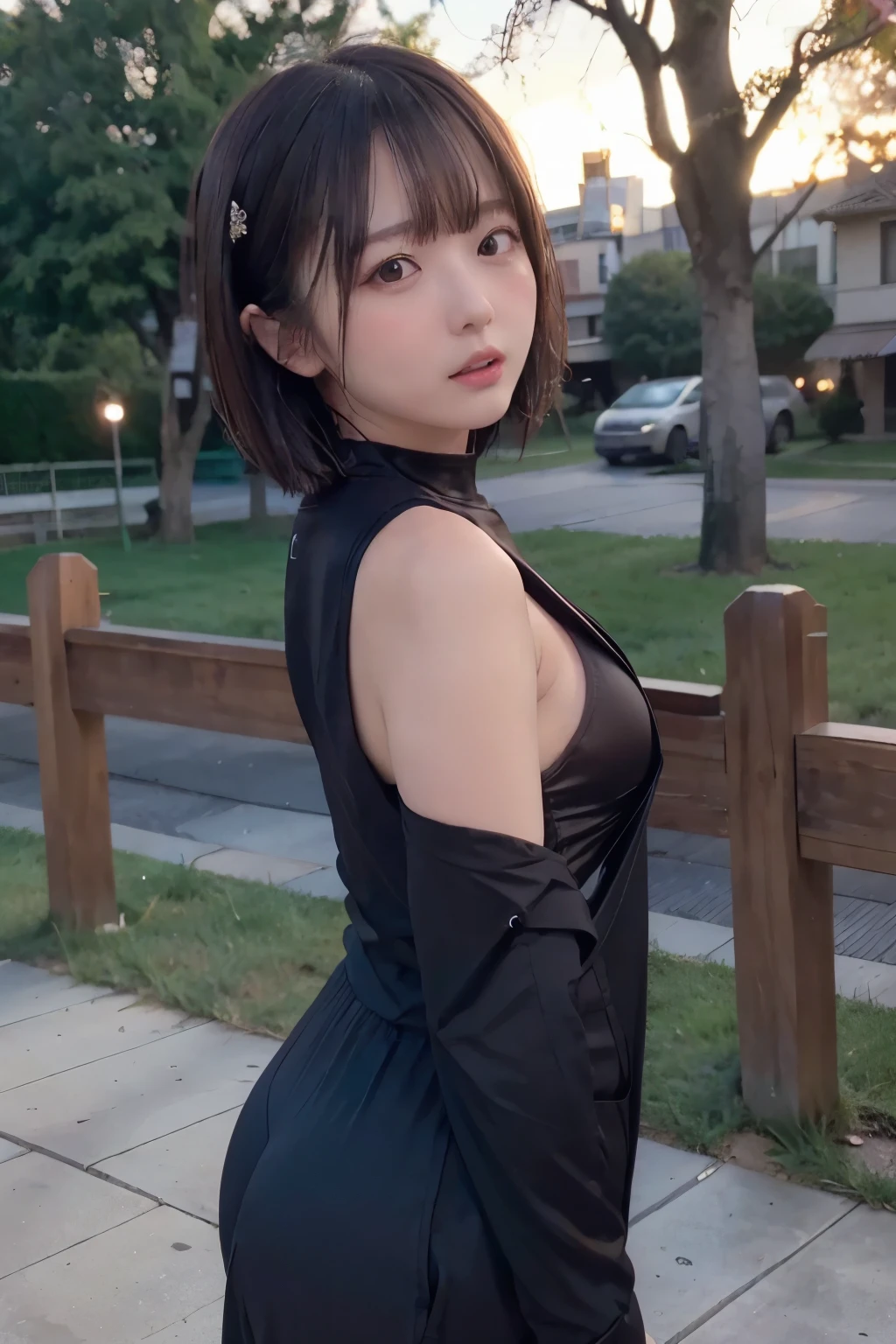 (((Beautiful girl small breasts))),, Portrait 1 Young Woman ,sf, smile、Cute face,Long eyelashes,Black cyberpunk outfit、The clothes stick to the skin、(ruins),((Extinct civilization)) ,((Rubble scattered))、collapsed city、 Futuristic, Post-apocalyptic, dark, 薄dark光, ((masterpiece, Highest quality, )),(((Nipples exposed through the gaps in her clothes))),,(((Small nipples))),(((Small areola))),(((?????? details))),The neon-lit streets of a cyberpunk metropolis, Ignoring the boundaries between reality and technology、Sweaty、(((Stand upright)))、(((Cool outfits))),(((Cute face)))