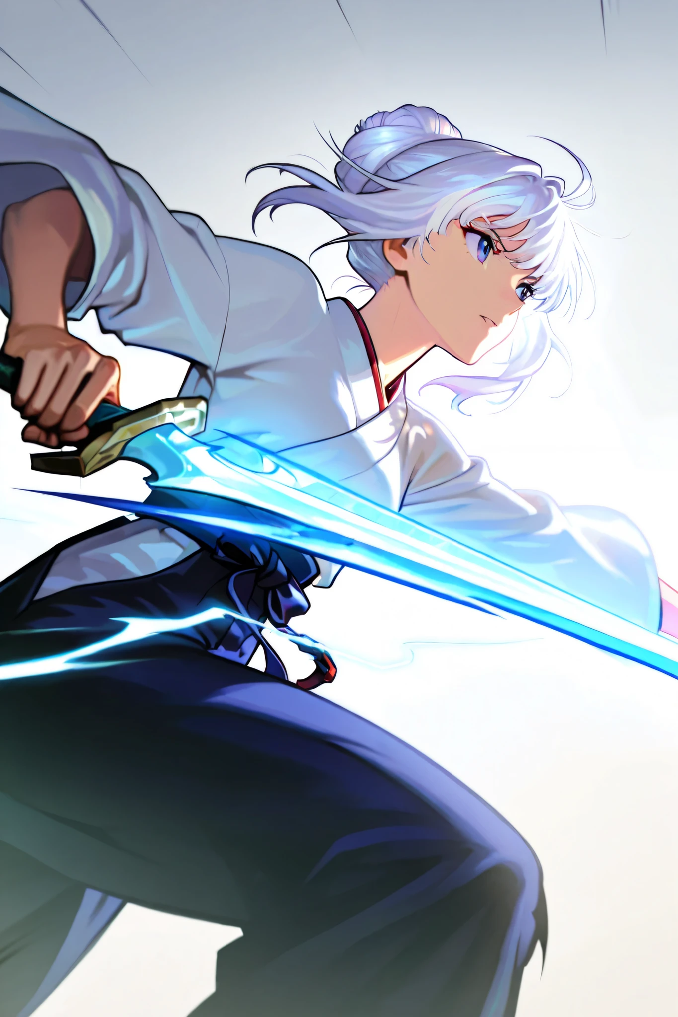 HDR, 8K, high contrast, masterpiece, best quality, amazing quality, very aesthetic, anime artstyle, realistic, hentai art, newest,
BREAK
bounce light, hyperdetailed, detailed hair strands, detailed fibers,
masterpiece, semi-realism, hyper detailed,
foreshortening, perspective, dynamic angle, dynamic perspective angle, very aesthetic, Dynamic pose, white background,
1girl, holding katana, from behind, unsheathing blade, sheathe, looking to side, flowing garments, bun hairstyle, white hair, (back to viewer: 1.0),