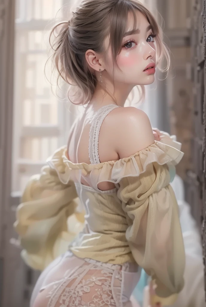 WLOP, NSFW, 1girll、1 child、Agarre pervertido de senos(sexual position)、NSFW、cintura delgada、Pechos medios、ojo morado、Molestar、verano、rubor rojo、sweating、Grab from behind、Nipple teasing、rough breathing、Diferencia de altura、(Ser tocado por un hombre:1.5)，(Un hombre me acaricia la entrepierna)，peeping from behind 、 Mano perfecta、Dedo detallado、hermosos ojos detallados、Antecedentes detallados，ladeado，Cara enrojecida，Postura aleatoria、(8k、Fotos RAW、highest qualityr、obra maestra:1.2)、(realista、Fotorrealista:1.37)、超A high resolution、(realista:1.4)、Foto RAW、Mujer rubia con vestido transparente azul abierto sentada en el suelo junto al pilar dorado, abrir las piernas、Tiro de pantie、Mujer rubia de anime con cabello corto, Guweiz, Cute idol in open and pretty dress, Rubia - Princesa de pelo, Obras de arte al estilo de Guweiz, Hermosa mujer anime、tetas fuera、Pechos medios、ojos azules、 Guweiz en Pixiv Artstation, Guweiz en Artstation Pixiv, Princesa del anime, Postura aleatoria、(8k、Fotos RAW、highest qualityr、obra maestra:1.2)、超A high resolution、(realista:1.4)、Foto RAW、 1girll、1 child、(Ser tocado por un hombre:1.5)，(Un hombre me acaricia la entrepierna)，from the rear,Bukkake, Yor,, fluidos, saliva,