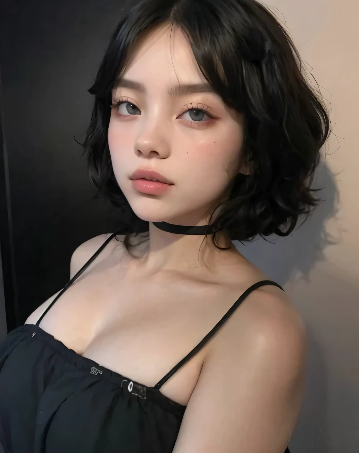 Devil Girl, Black Hair, Pointed Ears, Yellow Eyes, short hair, choker, , Devil horns, Devil's Tail, Red Corner, break (Sticking out tongue:1.2, Black mini skirt:1.2, Gold Bikini:1.5, Gold Micro Bikini, shirt:1.2), (Red skin:1.8), Shiny skin, On the bed, pillow, break large breasts, Wide Hips, Open your mouth, Nipples, Happy, smile, Blushing, Breath Cheek, Sweat, Take off, break (Focus on the girl),
