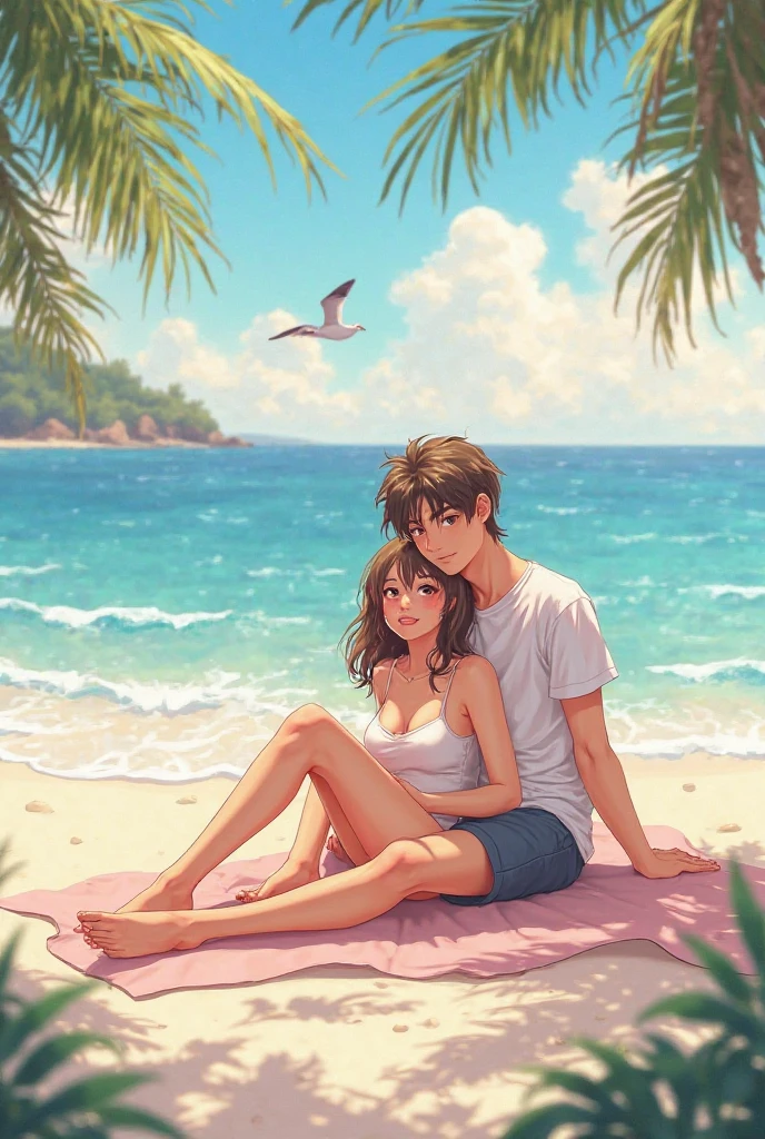 by Henry Scott Tuke, young beautiful russian couple, on sunny beach, high resolution, masterpiece, HD,