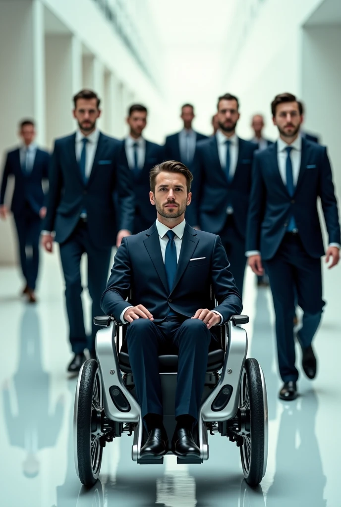 Real Human,Handsome guy in suit wheelchair,Both brothers are in wheelchairs,height is 180 cm,High paraplegia,Loss of sensation from the chest down,Life cannot take care of itself,Young and handsome,Slim figure,The older brother wears a striped suit,The younger brother wears a casual suit --auto