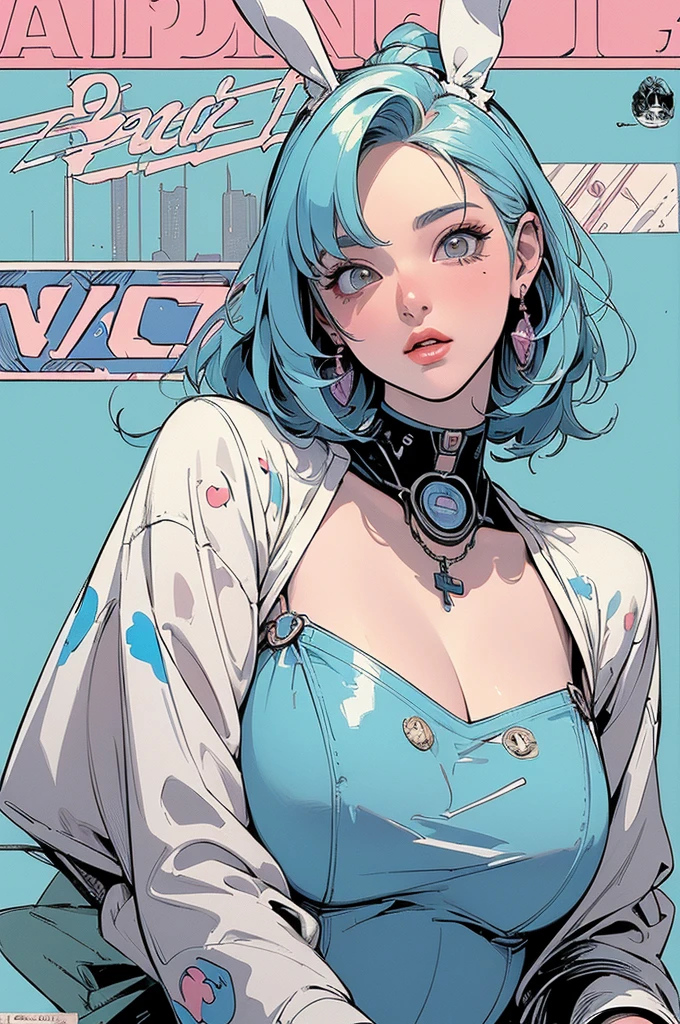 Harley quinn, pink and blue hair. line-drawing, comic strip, monochromes, illustratio, 1girl in, masutepiece, Best Quality, Super Detail