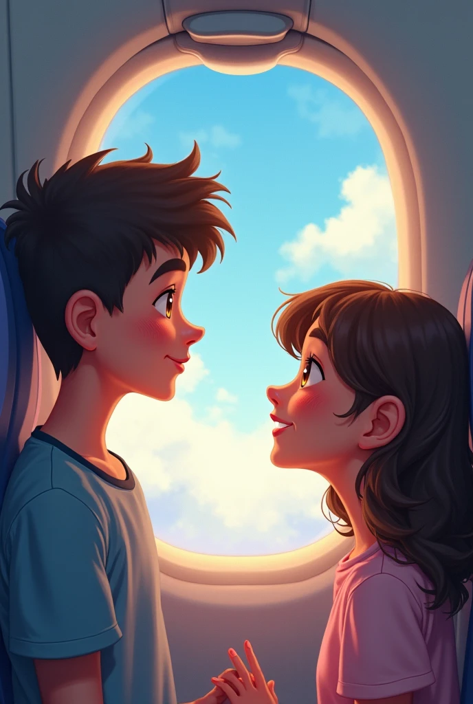 male tourist talking inside a plane anime
