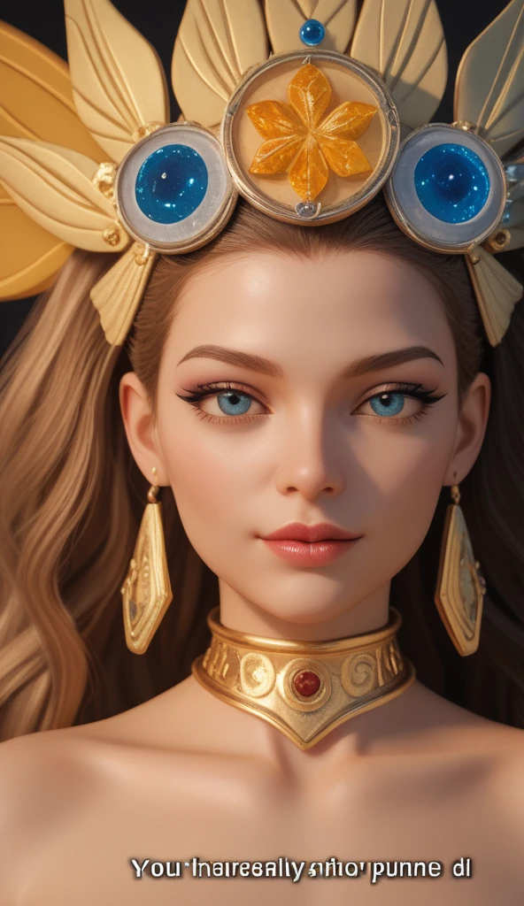 Title: Marble Bust of an Alien woman Warrior in Ancient Greek Style covered with gold

Description: Create a marble bust sculpture of an alien warrior in the ancient Greek style. The bust should focus solely on the head of the alien warrior, with intricate details that highlight their alien nature and heroic expression. The bust should be realistically sculpted in pure white marble, with subtle visible veins. The background should be black to create a dramatic contrast.

Bust Details:
The bust captures the head of the alien warrior in a classical Greek style. Their forehead is broad and imposing, with two slender antennas emerging from it. The eyes are deep and intense, with irises that shimmer with an ethereal blue hue. The eyebrows are precisely sculpted, suggesting a determined expression.

The warrior's mouth is slightly ajar, conveying a sense of resolve. The jawline is strong and well-defined, adding a touch of nobility to their appearance. Skin textures, including the subtle iridescent scales, are meticulously carved, creating an impressively realistic effect.

The bust is sculpted in high-quality white marble, with smooth, natural veins visible, adding a sense of authenticity to the work. The lighting is carefully adjusted to highlight the details and create a three-dimensional feel.

The black background behind the bust creates a dramatic contrast, focusing all attention on the head of the alien warrior. This lends the sculpture a theatrical and cinematic quality, evoking a sense of power and mystery.