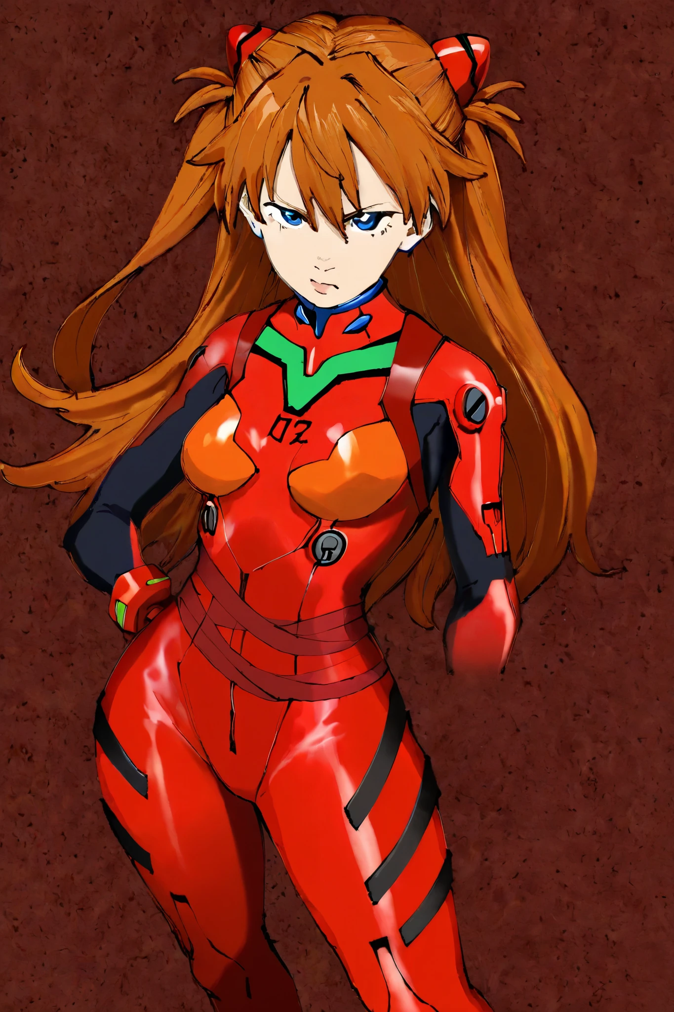 HDR, 8K, high contrast, masterpiece, best quality, amazing quality, very aesthetic, anime artstyle, realistic, hentai art, newest, 
BREAK
bounce light, hyperdetailed, detailed hair strands, detailed fibers, doinau
masterpiece, semi-realism, hyper detailed hatching, 
foreshortening, perspective, dynamic angle, dynamic perspective angle, very aesthetic, Dynamic pose, 
Asuka Langley, red plugsuit, cyberpunk background, giant mecha in background