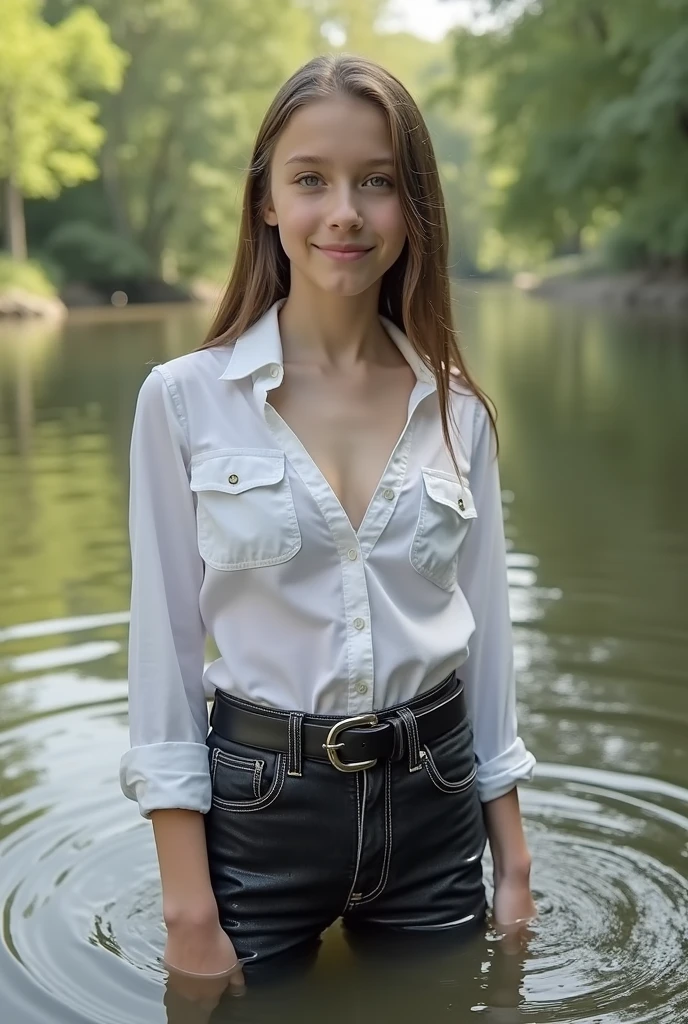 Szene: LaGermania is located on an old stone bridge and overlooks a river. She wears a white T-shirt and jeans. Ihre Haare sind offen und sie liest ein Buch. Ab und zu hebt sie den Kopf und blickt in die Ferne.
Stimmung: Ruhig, friedlich, nachdenklich
Emotionen: Gelassenheit, Ruhe, Frieden
Details: The water of the river ripples gently. Birds chirping in the trees. LaGermania takes a deep breath and enjoys the peace.