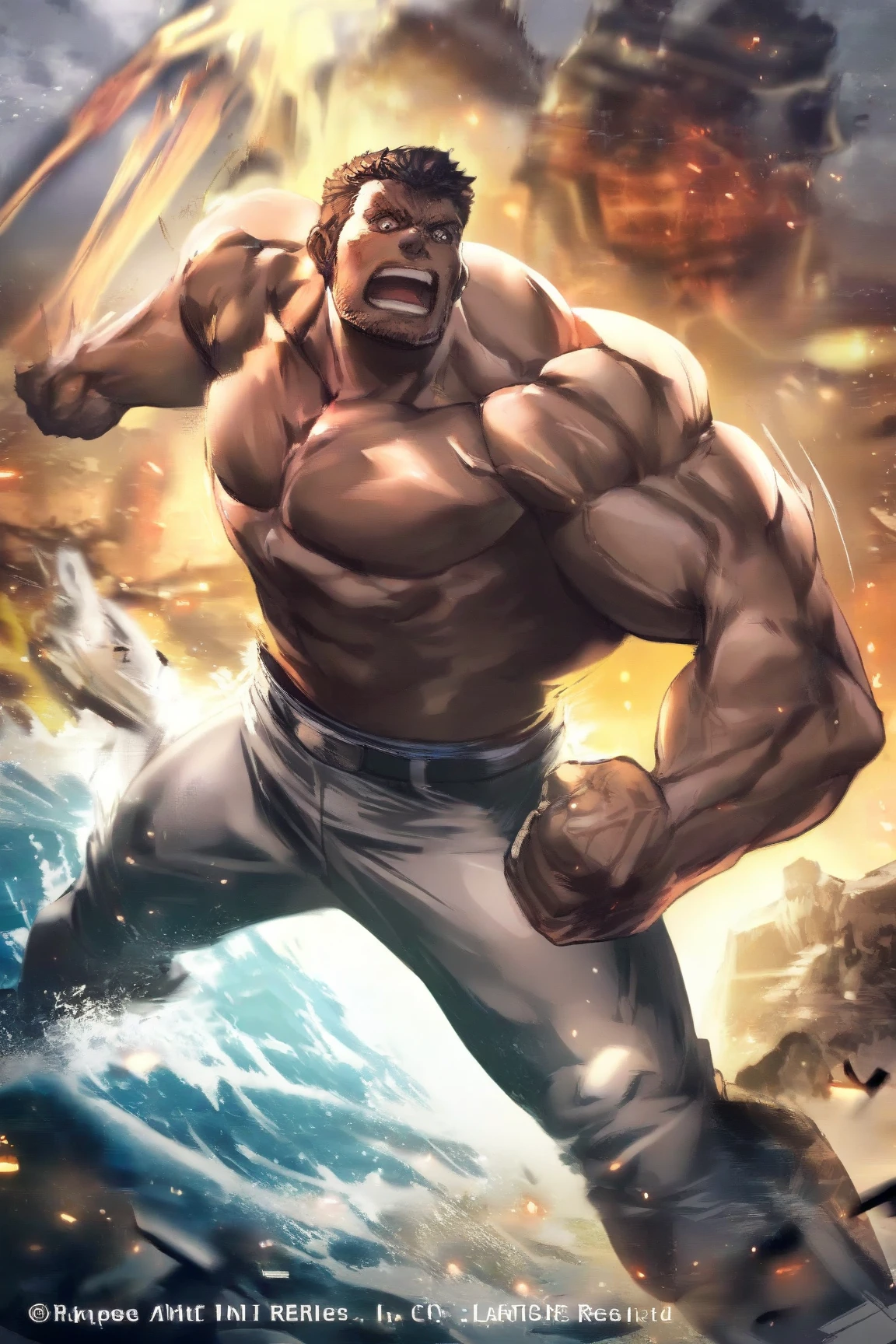 Dwayne Johnson como mataius como escorpiao rei ::cores vivas estilo anime ,corpo inteiro ::_estilo olhos,ruins,deformaçao