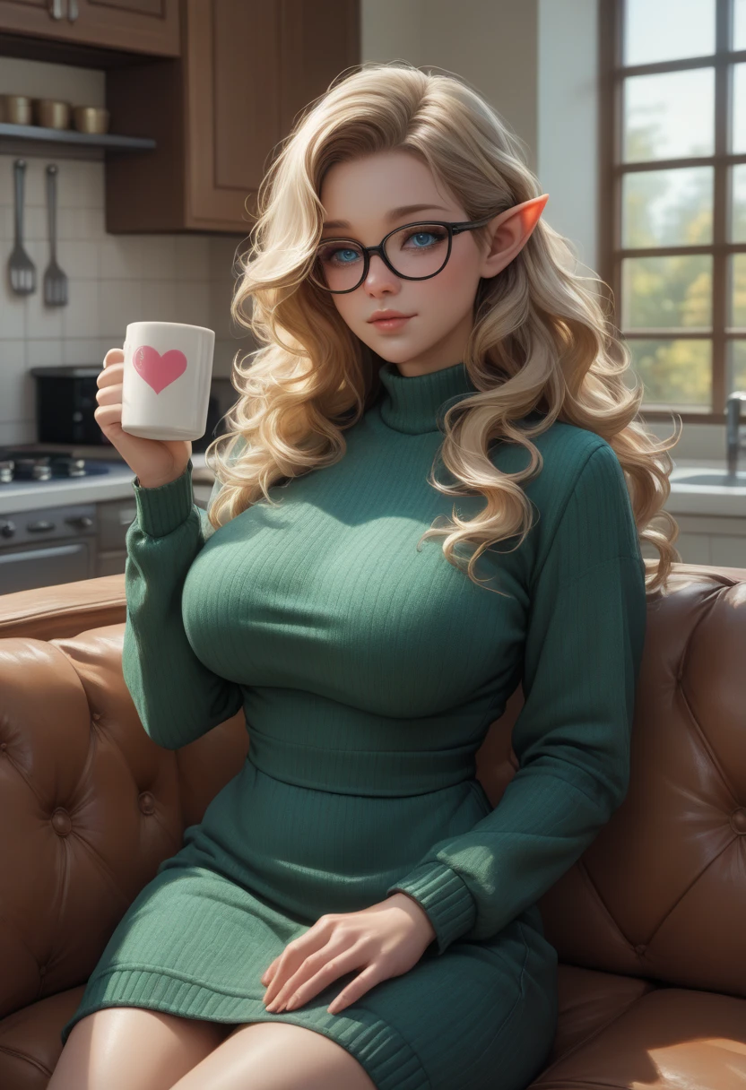 age girl. Living near mountain. Blonde hair. She's a professional miner. She's wearing a sexy green clothes. Flat chest. Mining equipment inside her house. Emerald stones on the table. Holding a pickaxe. Mining goggles on her head. She's so pretty. Beautiful eyes. Beautiful teenface. Cute smile.