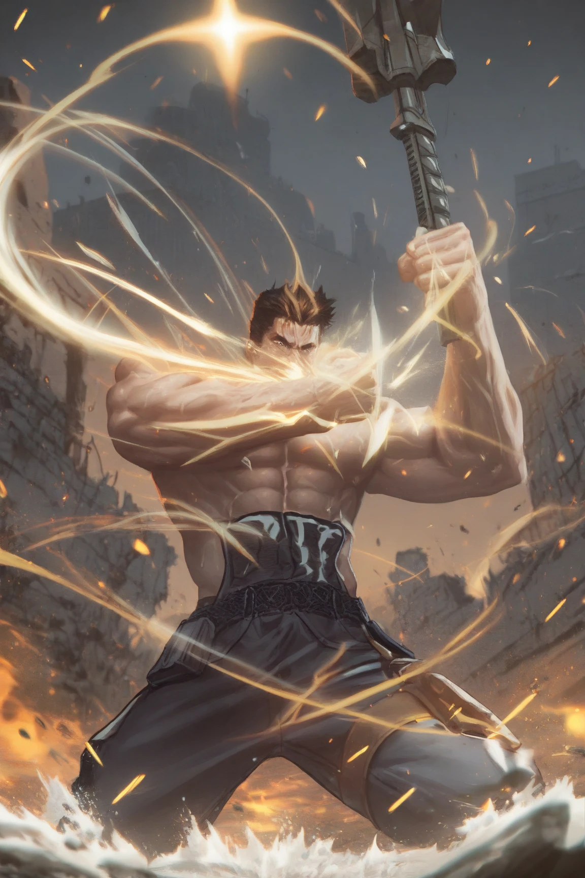 masterpiece, best quality, (mid_shot:1.3),(1 male:1.2),(muscle man:1.1),(frontal illumination:1.2),with a silver body and glitters with lights above,extreme iridescent reflection,in the style of vray tracing,vibrantmanga,shiny/ glossy,rococo pastel,fluid form,tinycore,fluid impressions,vray,machine aesthetics,yanjun cheng,silver,shiny eyes,fluidform.,the young warrior,male characteristics, fantasy world, a giant muscular man , on all fours, semi naked, bdsm style suit, bondage, dressed in leather and harness, studs, rings, chains, and sex toys, carrying a palanquin on his back, head hidden by a mask baroque leather, high resolution animated 8K