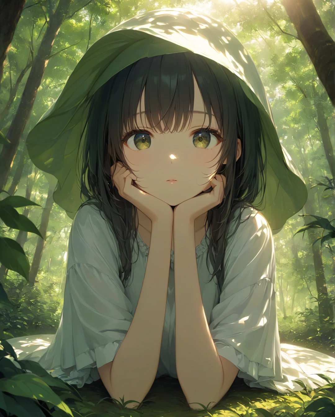 tmasterpiece,Best quality at best,Dense jungle,Rough and damp trees,Huge thick vine,weeds,florals,(Spring water),((Beautiful adventurer,closeup cleavage)),jungles,oases,giant and wet trees,(((adventurer clothing))),super-fine,Works of masters,high qulity,8K分辨率,depth of fields,电影灯光,Epic shooting