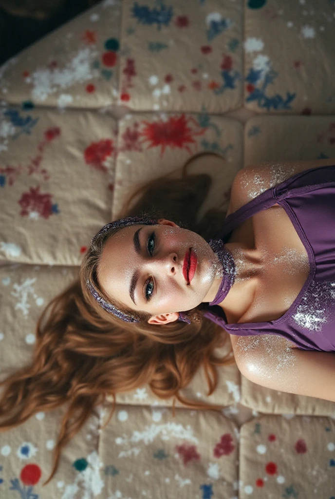 squirting naked blackhair woman with long hair laying on bed, she holds laptop in her hands, open mouth, glowing with pink and purple colours, hair floating covering chest, wavy hair spread out, she is laying on her back, attractive neck, sensual woman, hands on face, laying on her back, pale skin curly blond hair, sensuality, fashion model face closed eyes, fashion model face, close up of a blonde woman, she is having orgasm, minimalistic, in a light purple and pink style, with soft edges and blurred details, in the toycore style, with a 3D render, on a colorful background, with a minimalist stage design, in a surreal style, with a cinema4D rendering, with a minimalist style, with low saturation, using gradient colors, with a cinema4D rendering, with a blender rendering, with super detail, at a super high resolution, at a super high definition