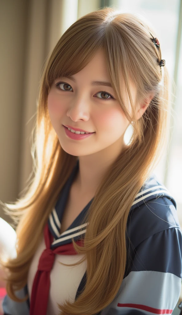 Akai Hart, , Upper body, Smile, blush, Outdoors, ,Blue sky, skyporn, temple, Looking at Viewer, face to the viewer,japanes