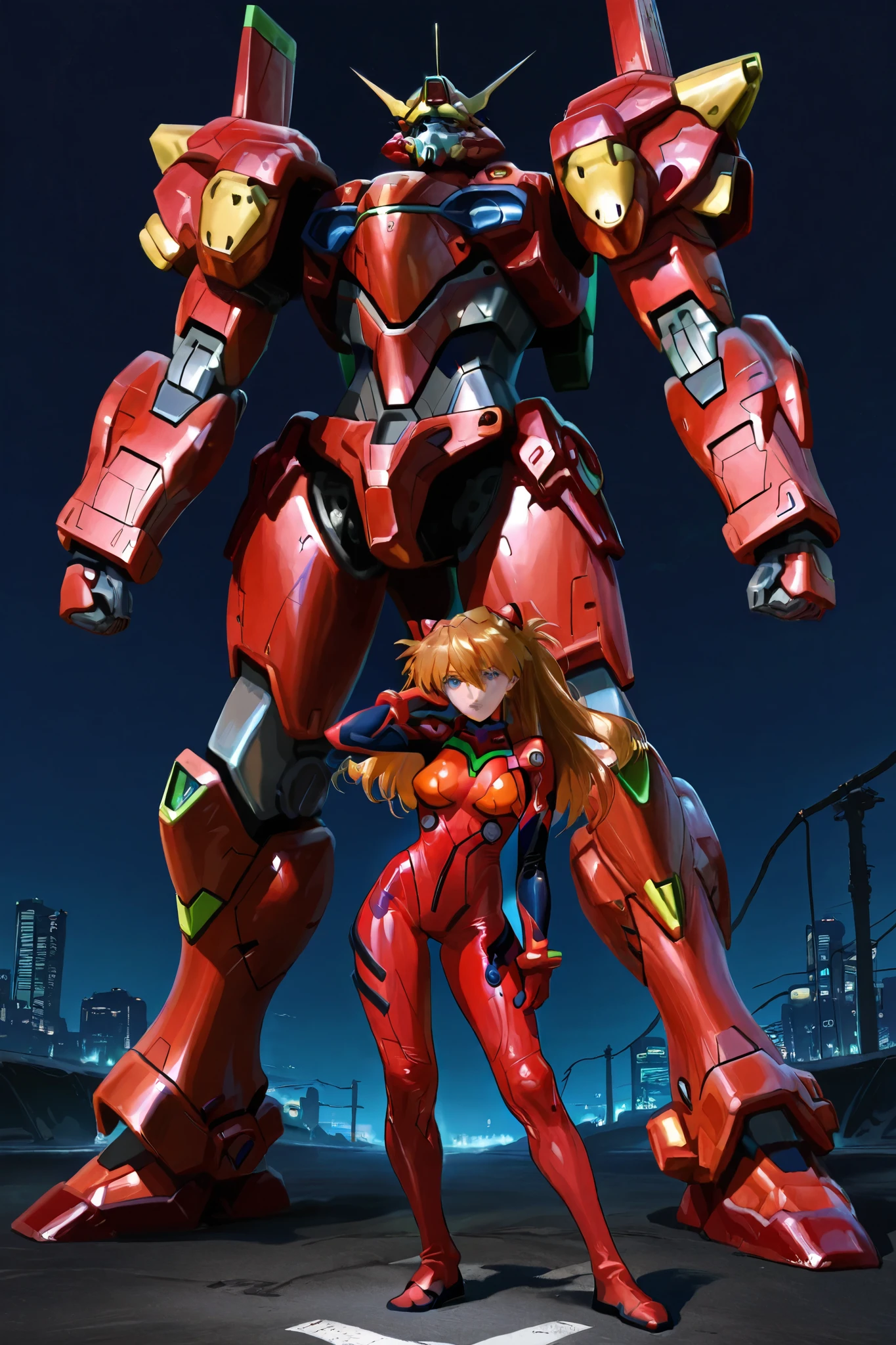HDR, 8K, high contrast, masterpiece, best quality, amazing quality, very aesthetic, anime artstyle, realistic, hentai art, newest,
BREAK
bounce light, hyperdetailed, detailed hair strands, detailed fibers, Sungmoo
masterpiece, semi-realism,
foreshortening, perspective, dynamic angle, dynamic perspective angle, very aesthetic, Dynamic pose,
Asuka Langley, red plugsuit, cyberpunk background, giant mecha robots in background