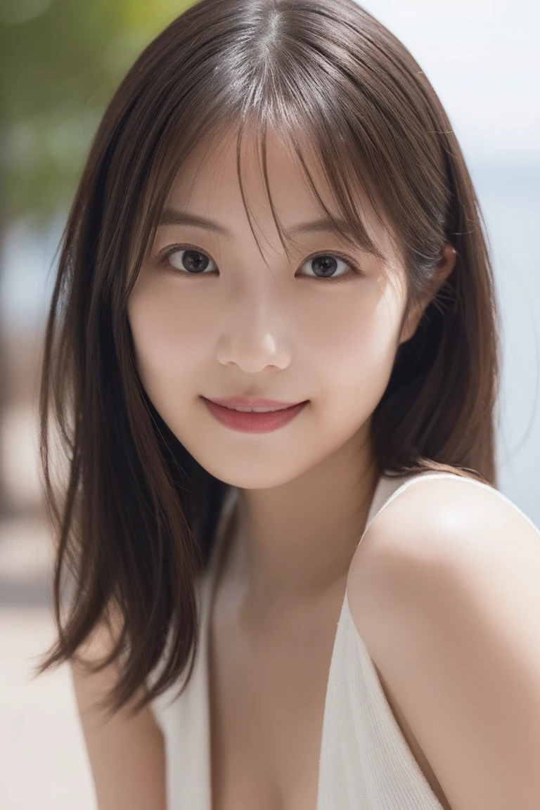 (RAW Photos, Highest quality), (Realistic, Photorealistic:1.3), masterpiece, Very delicate and beautiful, Soft Light, Beautiful detailed girl, 1 girl, Japanese, Pure beauty, cute, young, smile, Beach,sexy