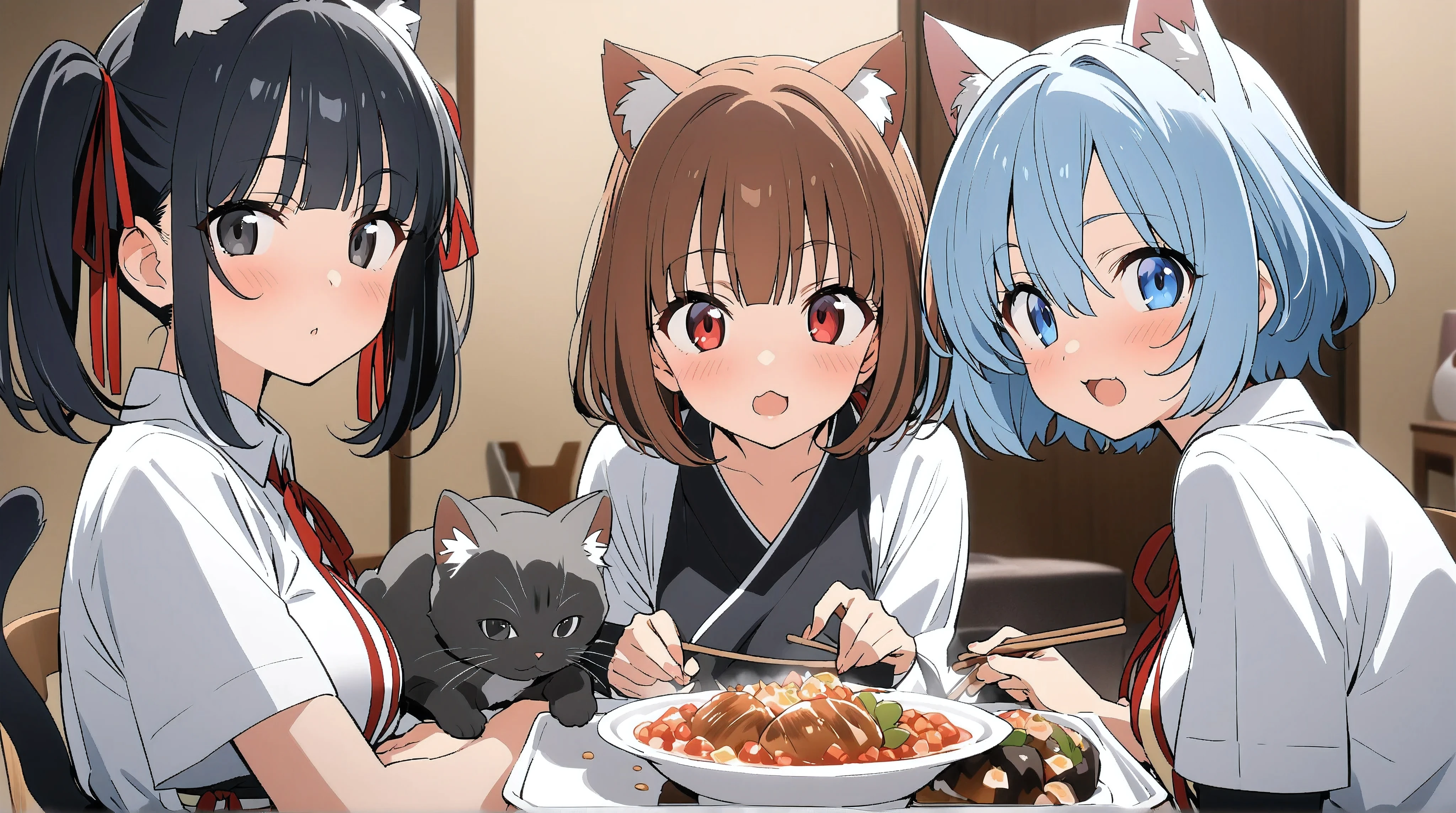 score_9, score_8_ Excellent, score_7_ Excellent, source_anime, high resolution image, masterpiece, top quality, Lots of kittens, Cat ears,
jyojipan,
Tsukasa ayatsuji , black hair, long hair, bangs, blunt bangs, black eyes,
Yuki,
beta, short hair, blue eyes, braid, grey hair,
tatenashi sarashiki, short hair, blue hair, red eyes,
Keiko Ayano , short hair, brown hair, red eyes, ribbon, hair between eyes, twintails, hair ribbon, red ribbon, short twintails,