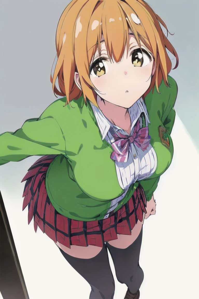 Nakano Yotsuba, knot shirt, midriff, green skirt, medium breasts, 