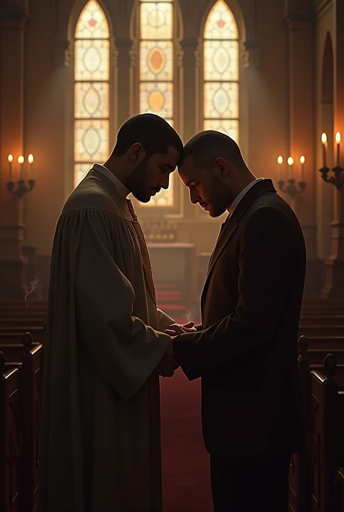 Now an image of two men in the same church kneeling praying