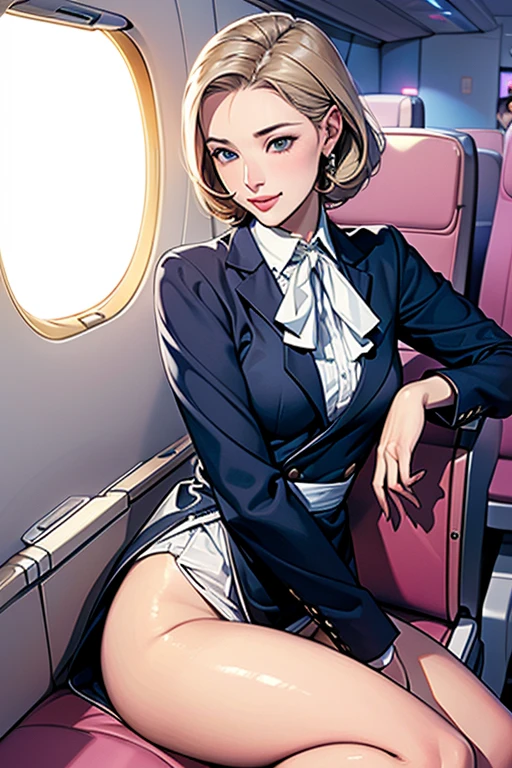 Photo shoot by a professional photographer、 (8k, highest quality, masterpiece:1.2), (Realistic, photo-realistic:1.37), (High color saturation:1.0), (Highly detailed skin), (highest quality:1.0), (Ultra-high resolution:1.0), (Realistic:1.0), (Very detailed:1.0), (8k, RAW Photos:1.1)、Standing Random Pose, smile, Natural Breasts, Perfect lighting, Three Girls, 22 years old, (Mysterious), Clear and detailed, ((ANA_flight attendant, Blue flight attendant_uniform)), Black Pantyhose, (aircraft, Airline seats), Cute Face, Squat, (Pick up a handkerchief)