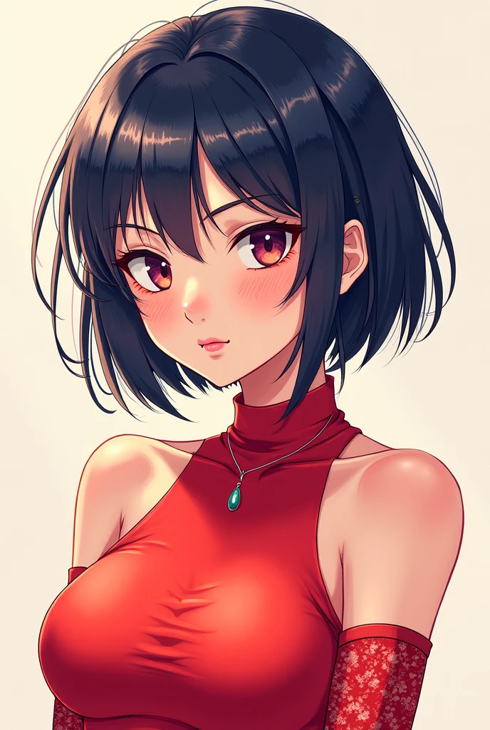 RAW photo, best quality, masterpiece, photorealistic, Polish girl, 20 years old, black hair, Light grey eyes, short bob cut, hair in 7 thirds, hair over one ear, Symmetrical eyes, pale skin, Big Breasts, rip gloss, Gel Nails, Various poses, Accessories, various poses, smiles