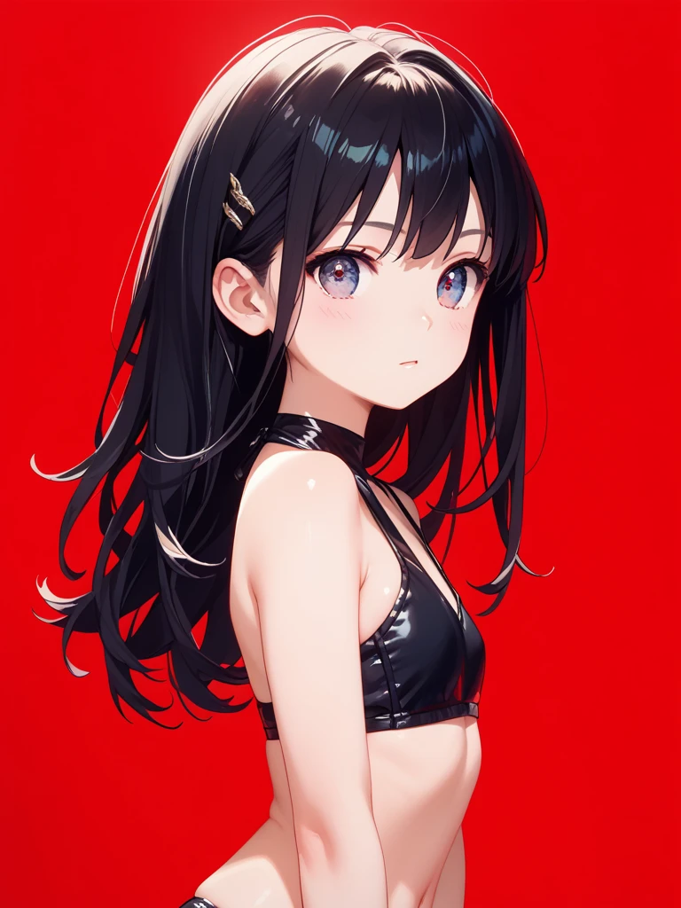 sexy girl, black top, black thong, stage, fashion show, black hair, small breasts, big hips